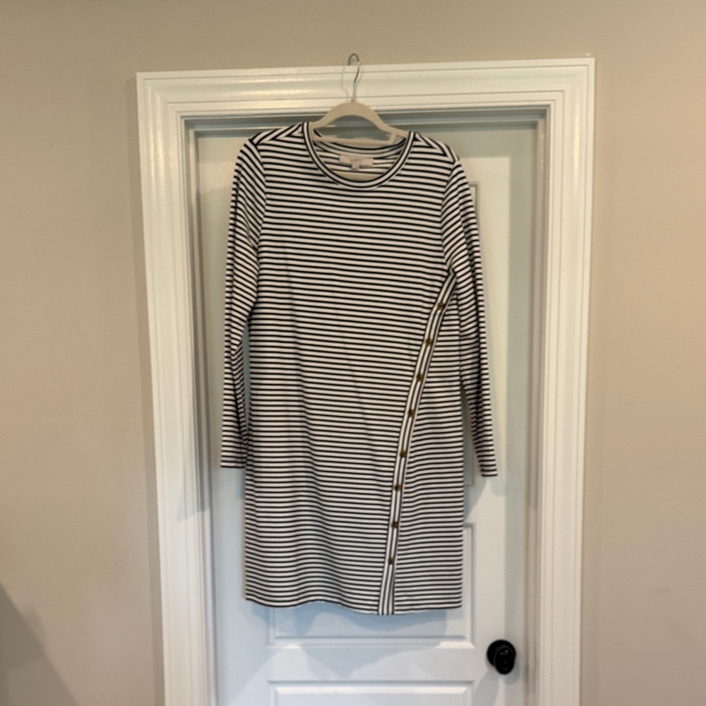 LOFT Black and White Striped Dress